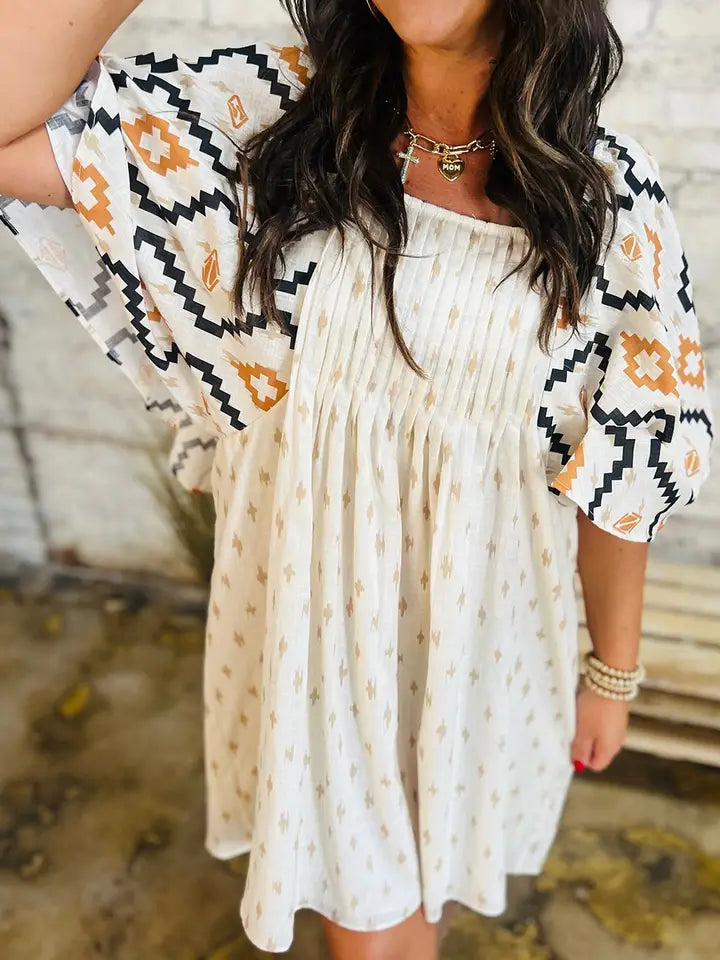 Aztec Pleated Dress with Pockets