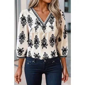 Beige and Black Boho Top