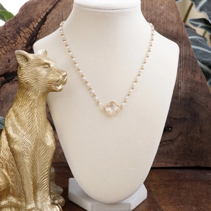 Lucky Light Clover Gold with Pearls Necklace