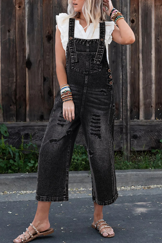 Black Distressed Overalls