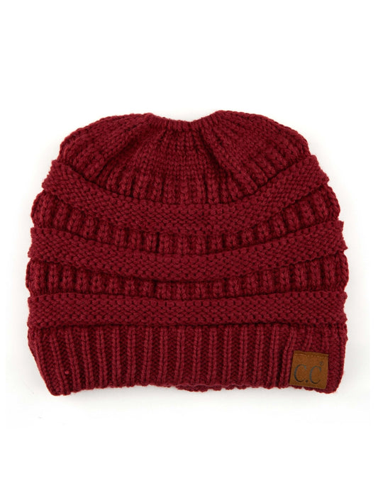 CC Messy Bun Beanie- Maroon