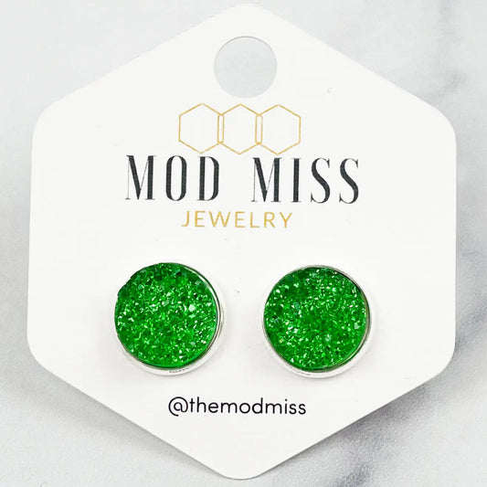 Druzy Green Stud Earrings