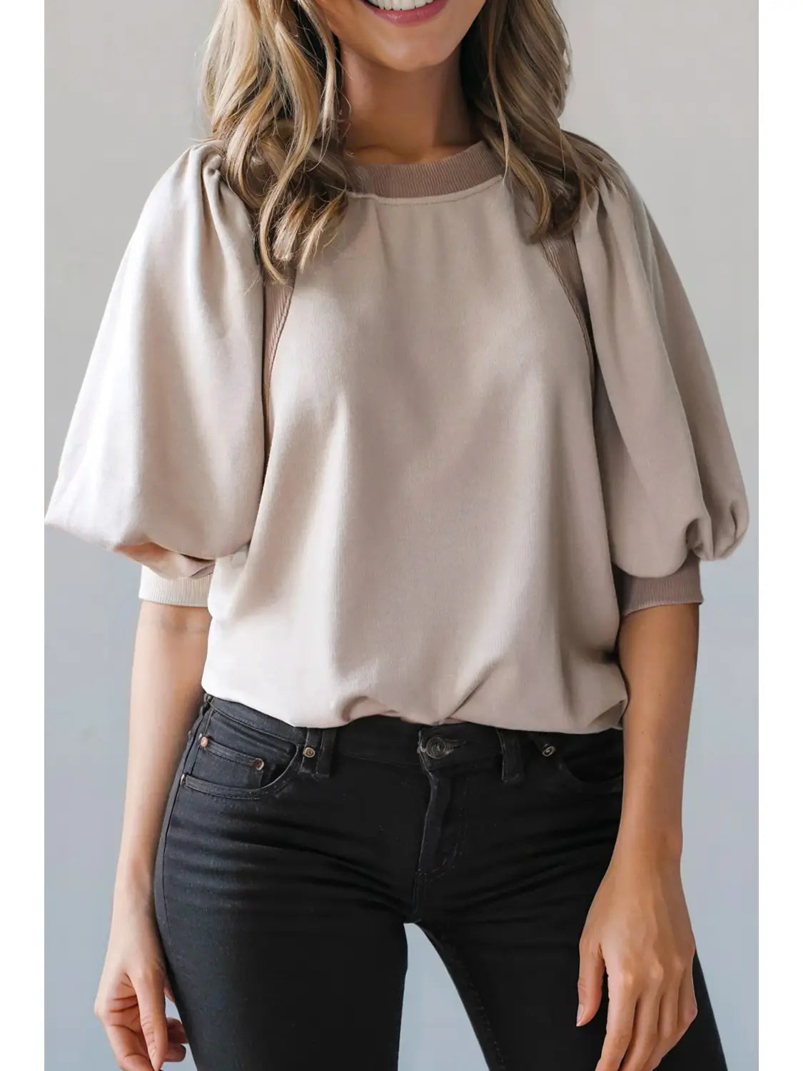Tan Half Lantern Sleeve Top