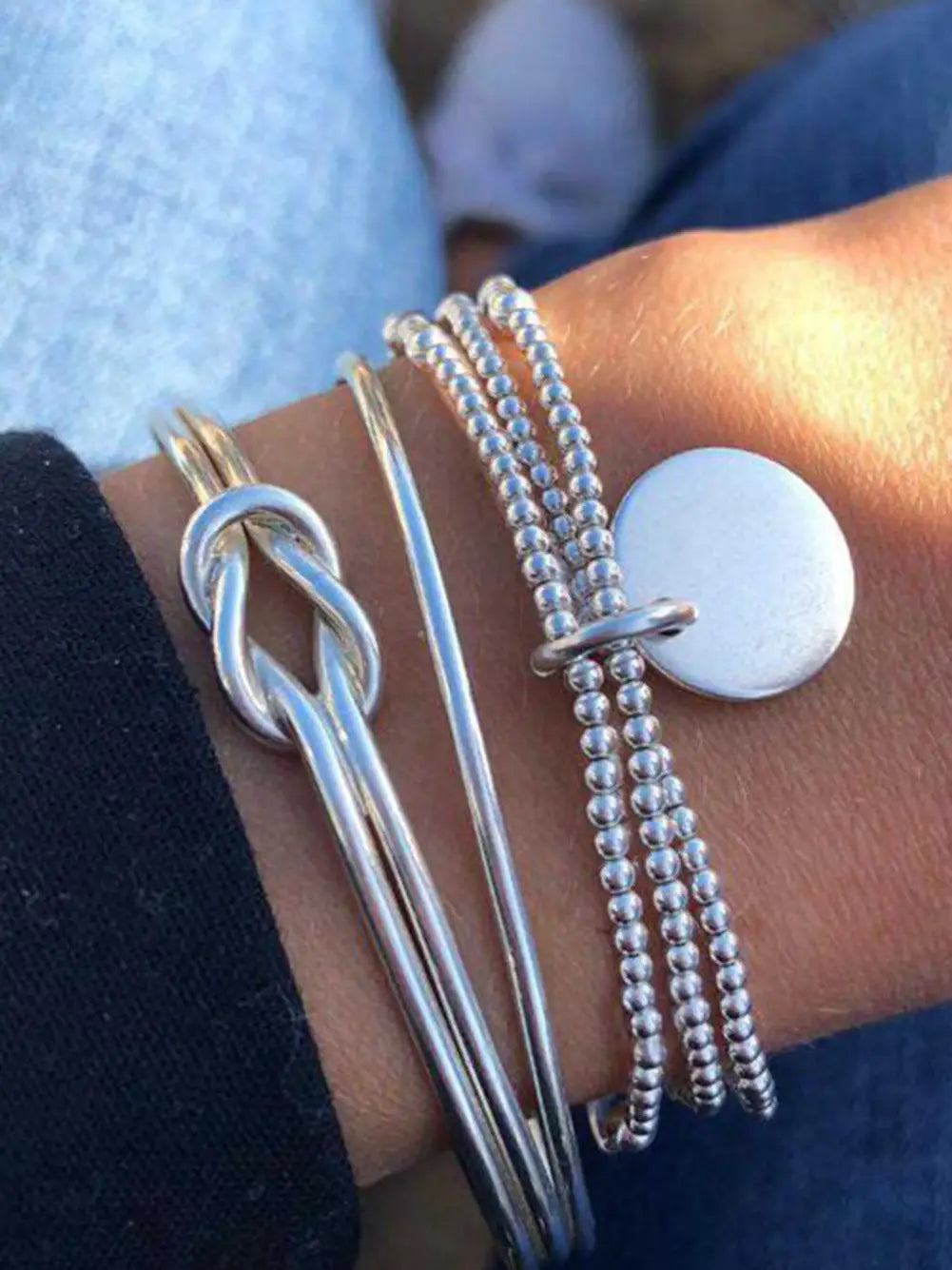 Silver Knotted 3- Piece Bracelet Set