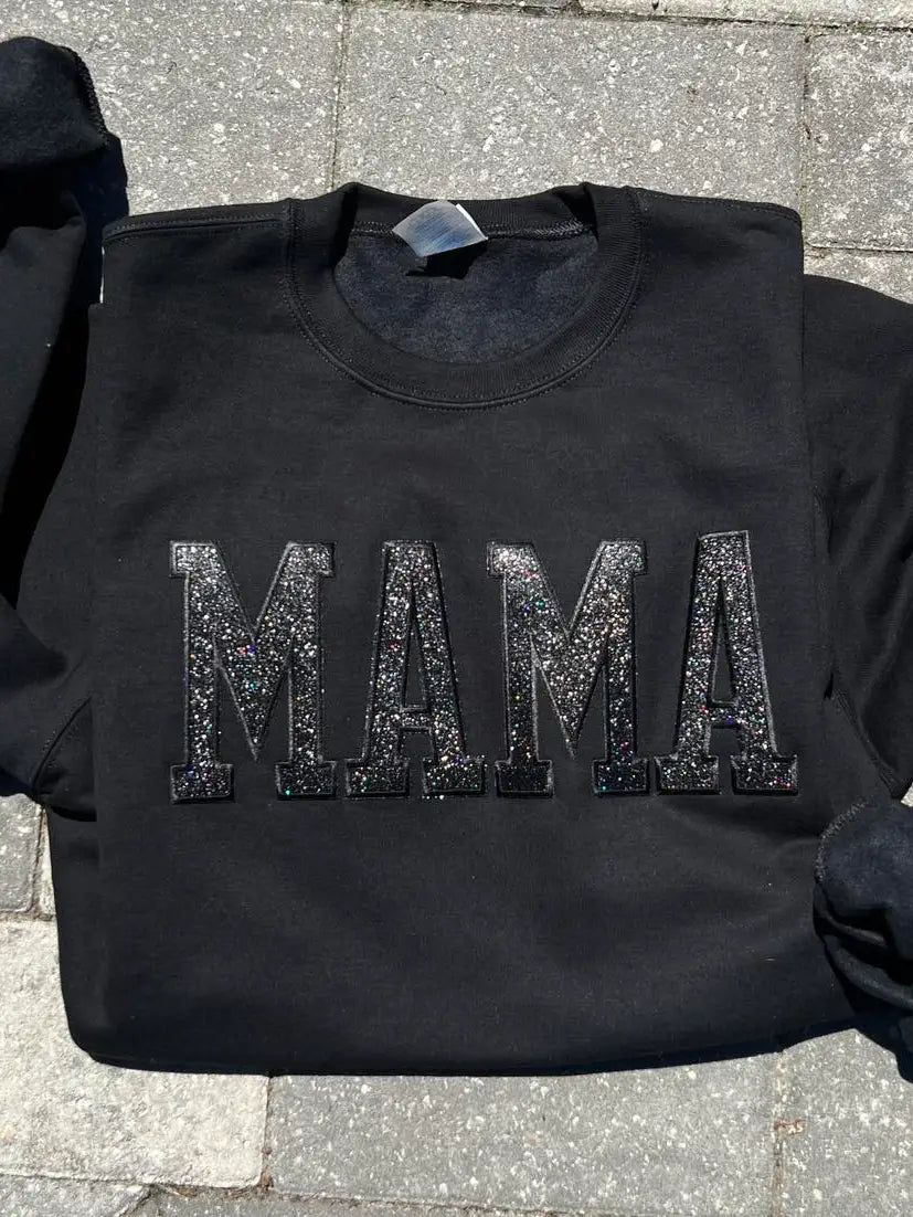 MAMA Glittered Embroidered Patches Sweatshirt