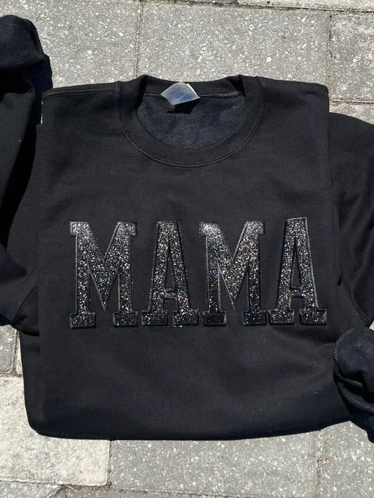 MAMA Glittered Embroidered Patches Sweatshirt