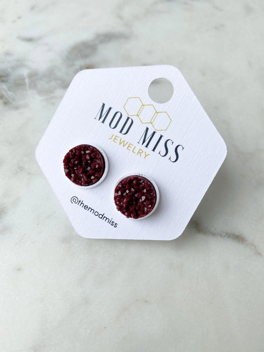 Druzy Maroon Stud Earrings