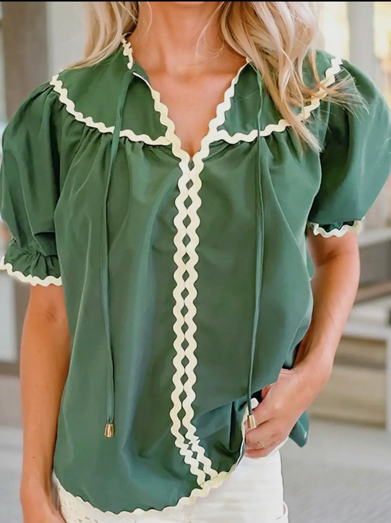 Mist Green White Trim Top