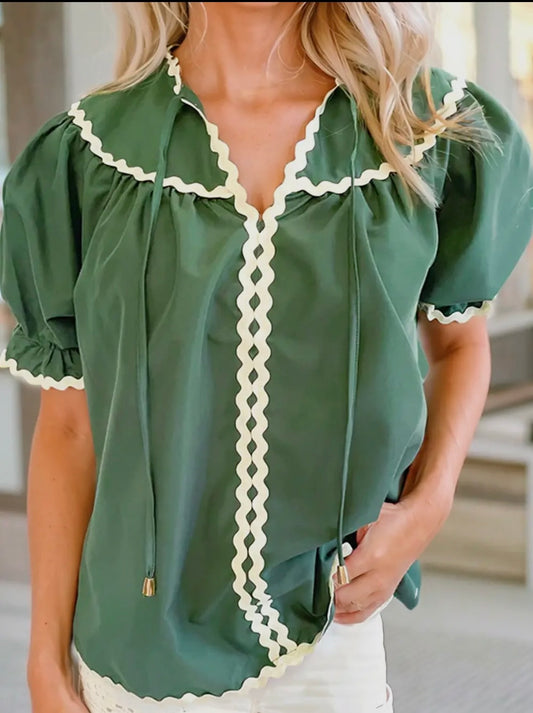Mist Green White Trim Top