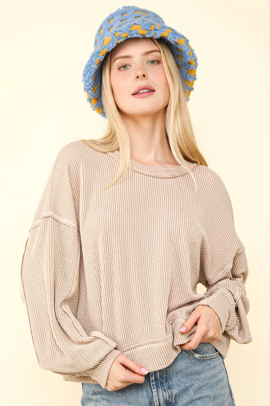 Ribbed Oversized Comfy Knit Top- Oatmeal