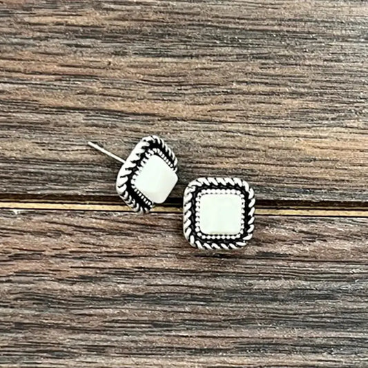 White Turquoise Square Studs