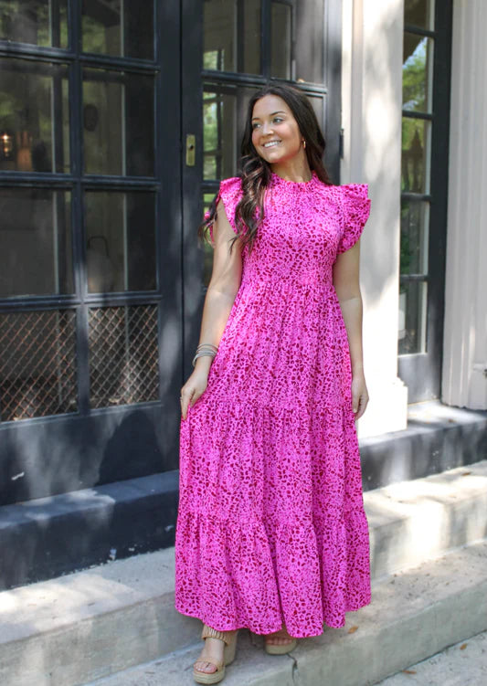 Pink Leopard Ruffle Dress